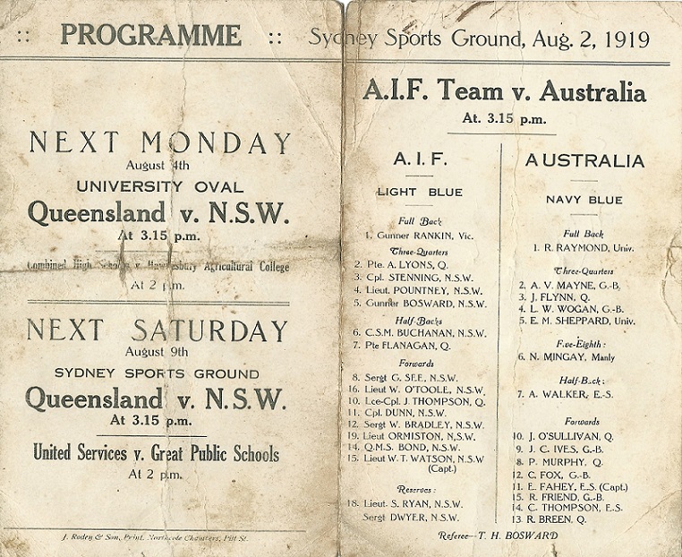 1919 AIF V Australia Program